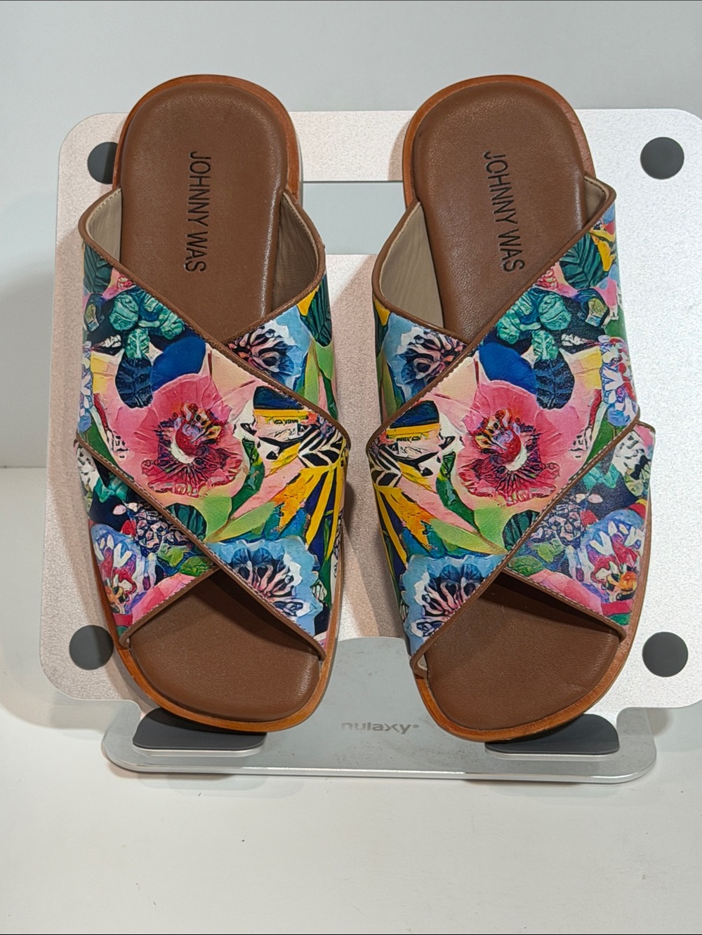 Johnny Was Sonoma Multicolor Floral Crisscross Slide Sandals